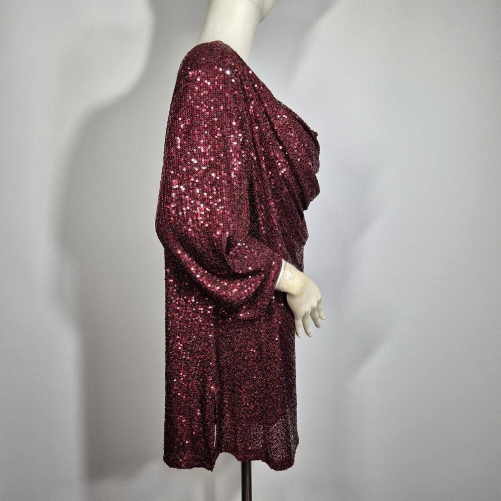 Alex Evenings Women's Size 2X Red Sequined Cowl Neck Blouse Tunic Top Plus (46) - Picture 3 of 14